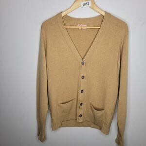 SAKS Fifth Avenue Cardigan Cashmere Mens Size 42 Tan Vintage Made in Scotland